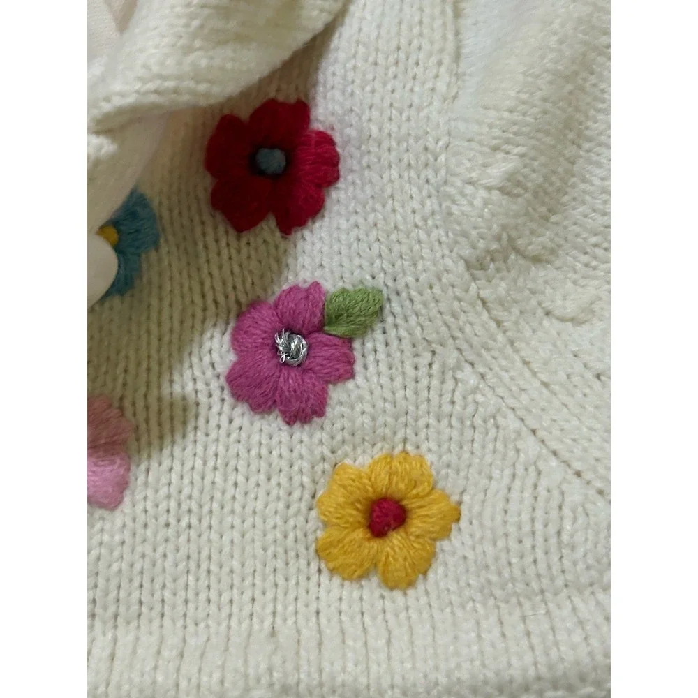 VTG The Children's Place Girls 0-3 Month Cardigan Sweater Jacket White Floral